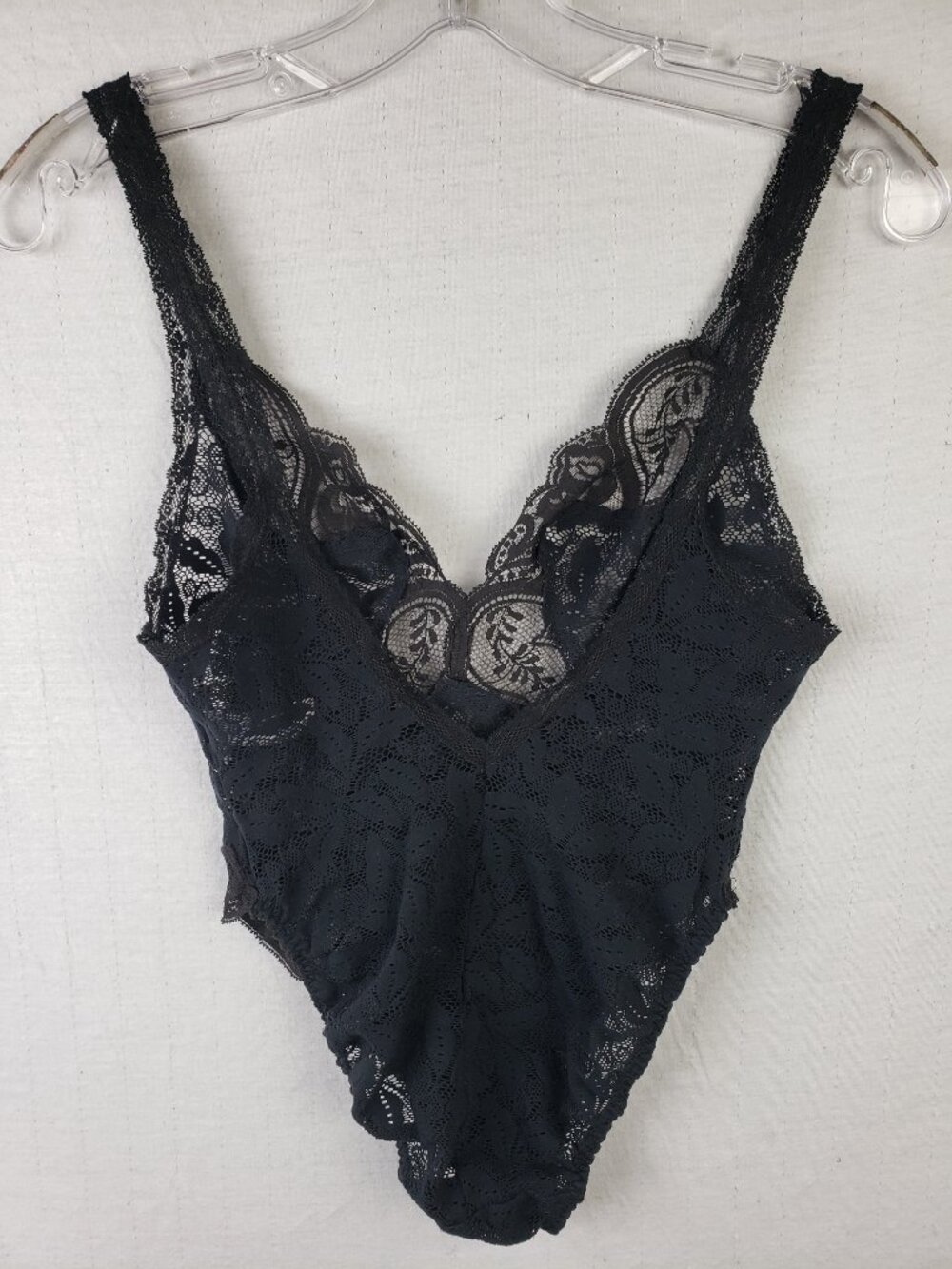 Vintage OLGA Lace Bodysuit Lingerie Black Sheer size M Stretch - Picture 4 of 8